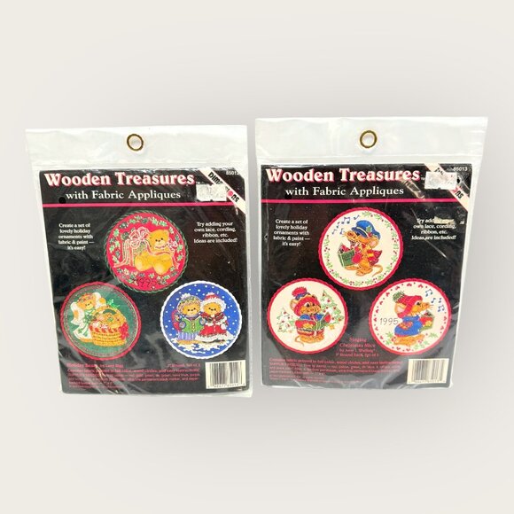 Lot of 2 Holiday Ornament Craft Kits Wooden Treasures Mice Bears - Picture 1 of 4